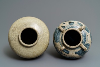 Two Chinese blue and white and monochrome Swatow jars, Ming