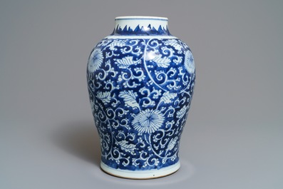 A Chinese blue and white 'peony scroll' vase, Kangxi