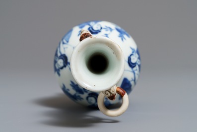 Two Chinese blue and white vases and a brush rest, Wanli/Kangxi