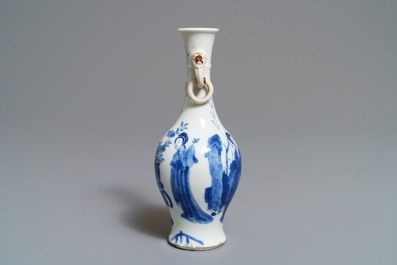 Two Chinese blue and white vases and a brush rest, Wanli/Kangxi