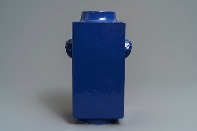 A Chinese monochrome blue cong vase, 19th C.