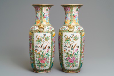 A pair of Chinese Canton famille rose vases, 19th C.