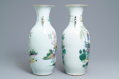 Two Chinese famille rose two-sided design vases, 19/20th C.