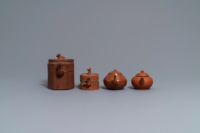 Four Chinese Yixing stoneware teapots and covers, 19/20th C.