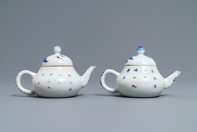 A pair of Chinese blue and white 'Bleu de Hue' Vietnamese market teapots, 19th C.