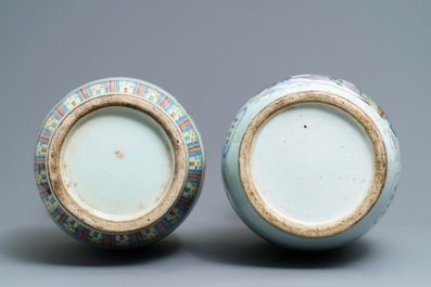 Two Chinese famille rose two-sided design vases, 19/20th C.