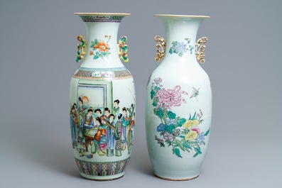 Two Chinese famille rose two-sided design vases, 19/20th C.