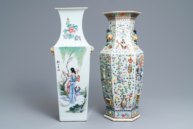 Deux vases en porcelaine de Chine famille rose, 19&egrave;me