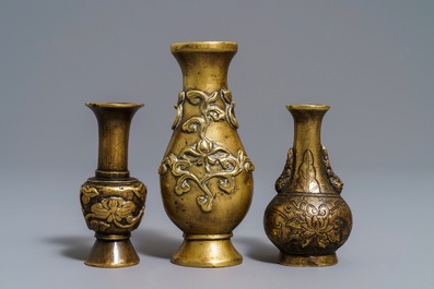 Three Chinese bronze miniature vases, 17/18th C.