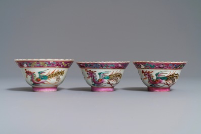 Three Chinese famille rose Peranakan or Straits market bowls, 19th C.