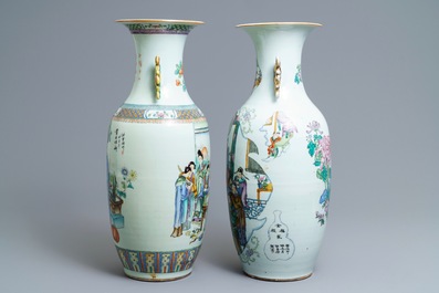 Two Chinese famille rose two-sided design vases, 19/20th C.