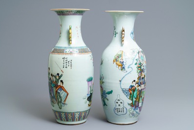 Two Chinese famille rose two-sided design vases, 19/20th C.