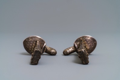 A pair of Chinese silver bixi turtle-shaped boxes, 19th C.