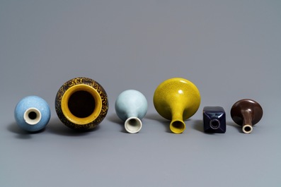 Six various Chinese monochrome vases, 19th C.