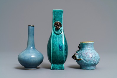 Three small Chinese monochrome vases, 19/20th C.