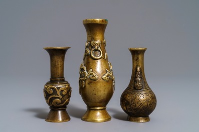 Three Chinese bronze miniature vases, 17/18th C.