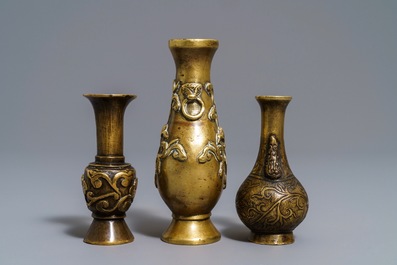 Three Chinese bronze miniature vases, 17/18th C.