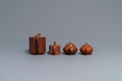 Four Chinese Yixing stoneware teapots and covers, 19/20th C.