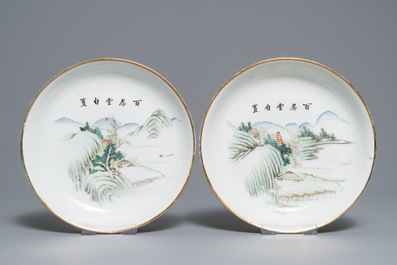 Twelve various Chinese qianjiang cai, famille rose and verte plates, 19/20th C.