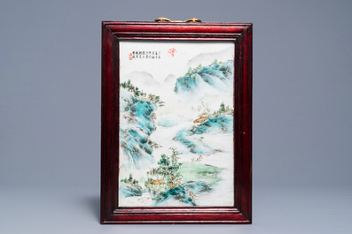 Two Chinese qianjiang cai landscape plaques, signed Wang Yun Shan and Wang Shu, dated 1932 and 1937