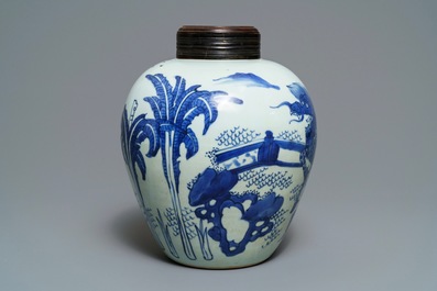 A Chinese blue and white 'qilin' jar, Transitional period