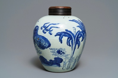 A Chinese blue and white 'qilin' jar, Transitional period