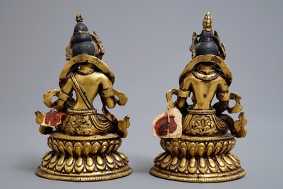 Five Sino-Tibetan gilt bronze Buddha figures, 19/20th C.