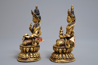 Cinq mod&egrave;les de Bouddha en bronze dor&eacute;, Sino-Tibet, 19/20&egrave;me