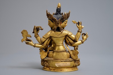 Cinq mod&egrave;les de Bouddha en bronze dor&eacute;, Sino-Tibet, 19/20&egrave;me