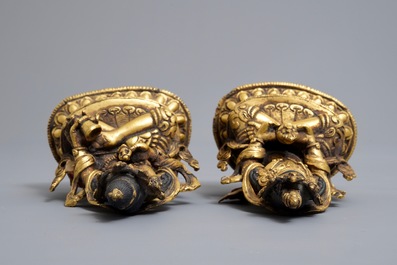 Five Sino-Tibetan gilt bronze Buddha figures, 19/20th C.