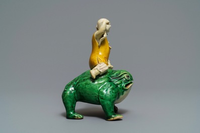 A Chinese verte biscuit model of Liu Hai on the toad, Kangxi