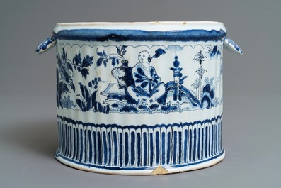 A French faience chinoiserie cooler in blue, white and manganese, Nevers, 17/18th C.