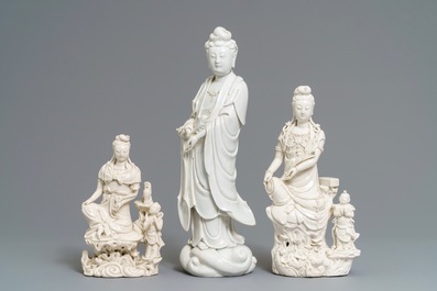 Three Chinese blanc de Chine groups, 19/20th C.