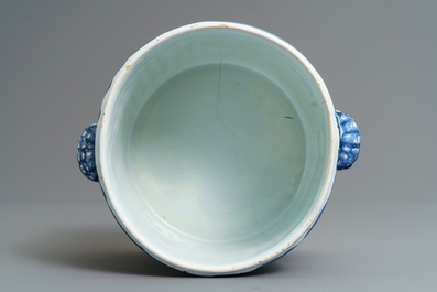 A French faience chinoiserie cooler in blue, white and manganese, Nevers, 17/18th C.