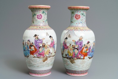 Two pairs of Chinese famille rose vases, Qianlong marks, Republic, 20th C.