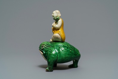 A Chinese verte biscuit model of Liu Hai on the toad, Kangxi