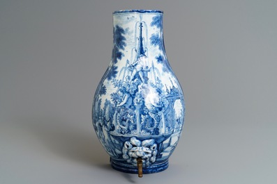 A Dutch Delft blue and white 'putti fountain' wall cistern, 18th C.