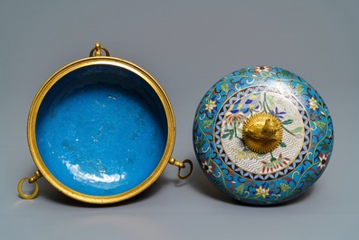 A gilt bronze mounted Chinese cloisonn&eacute; box and cover, 19th C.