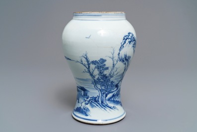A fine Chinese blue and white landscape vase, Kangxi