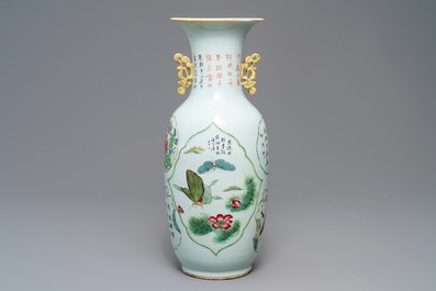 A Chinese famille rose two-sided design vase, 19/20th C.