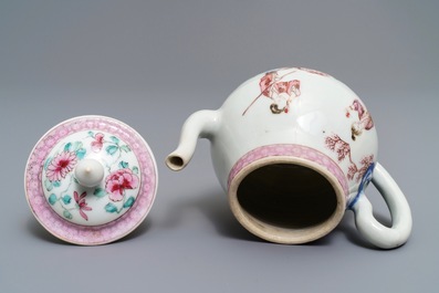A fine Chinese famille rose teapot and a 'Romance of the Western Chamber' plate, Yongzheng/Qianlong
