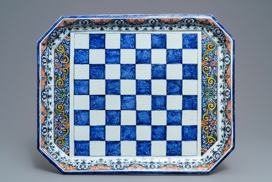 A French faience Rouen style chess board with pieces, Samson, Paris, 19th C.