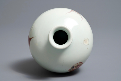 A Chinese underglaze red meiping 'carps' vase, Kangxi mark, 18/19th C.