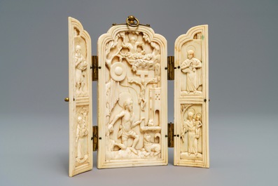 An Indo-Portuguese or Hispano-Philippine ivory triptych, 19th C. or older