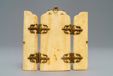 An Indo-Portuguese or Hispano-Philippine ivory triptych, 19th C. or older