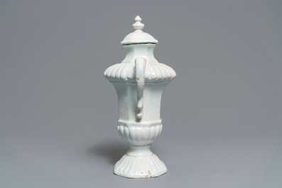 A white Dutch Delft two-handled urn and cover, late 17th C.