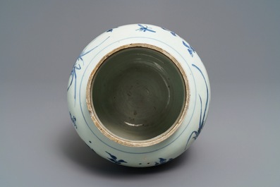 A Chinese blue and white jar with fruits and insects, Transitional period