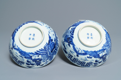 A varied collection of Chinese blue and white and famille verte porcelain, 19th C.