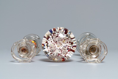 Ten glass paperweights and candlesticks, France, 18/19th C.