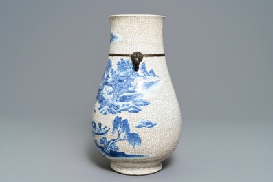 A Chinese Nanking crackle-glazed blue and white hu vase, 19th C.